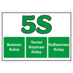 5S Uyarı Levhası - Bulması Kolay, Yerine Koyması Kolay, Kullanması Kolay