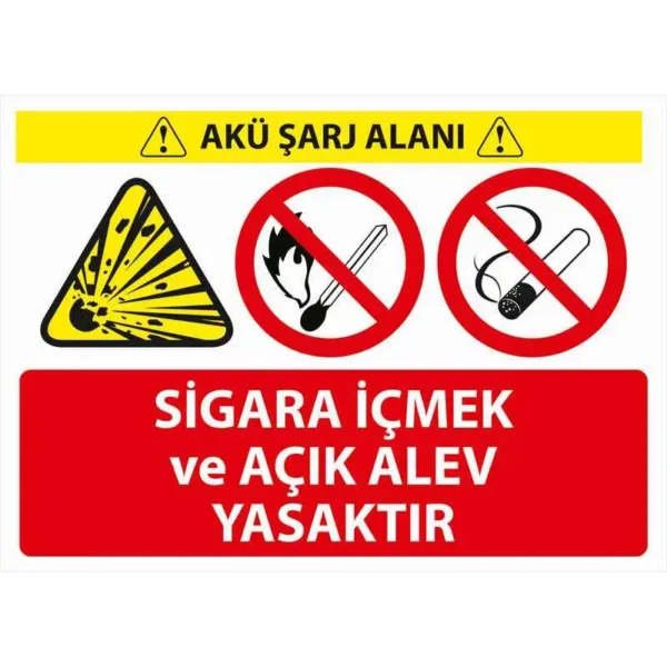 Akü Şarj Alanı Sigara İçmek Yasaktır Uyarı Levhası