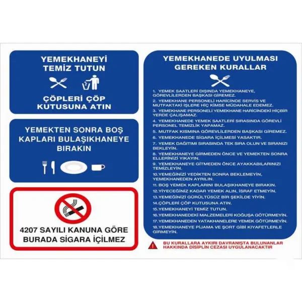 Yemekhane Talimatı Uyarı Levhası