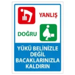 Yükü Belinizle Değil Bacağınızla Kaldırın Uyarı Levhası